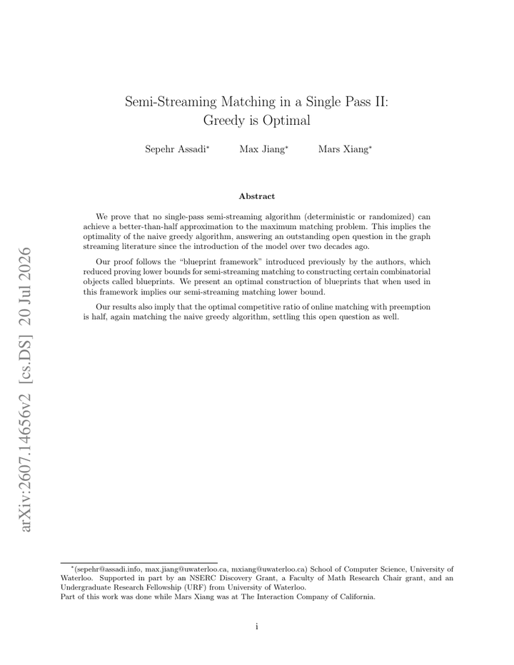 Greedy is optimal for single-pass semi-streaming matching
