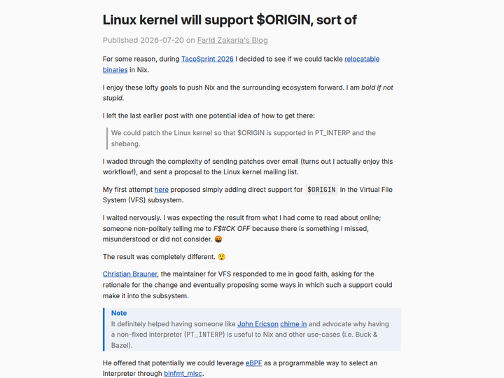 Linux kernel will support `$ORIGIN`, sort of