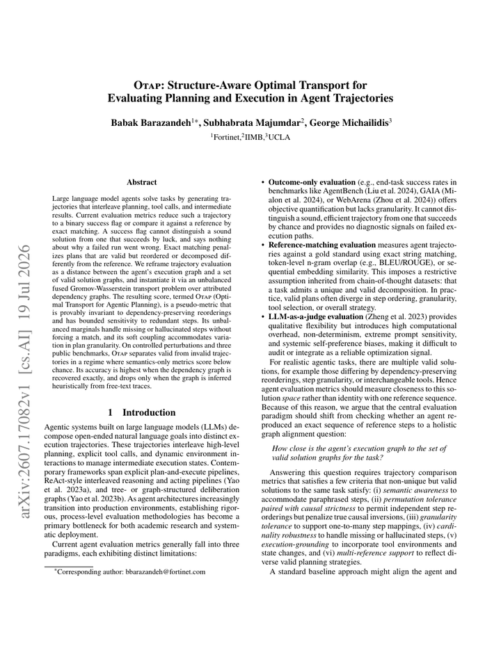 Otap: Structure-Aware Optimal Transport for Evaluating Planning and Execution in Agent Trajectories