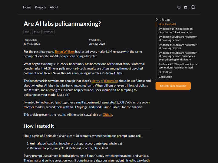 Are AI Labs Pelicanmaxxing?