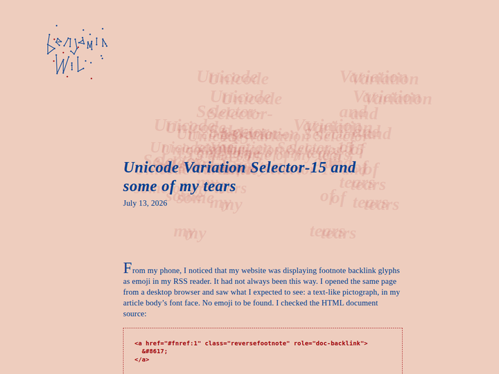 Unicode Variation Selector-15 and some of my tears