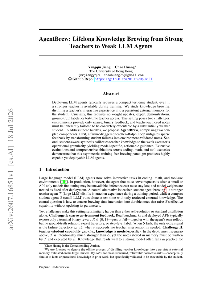AgentBrew: Lifelong Knowledge Brewing from Strong Teachers to Weak LLM Agents