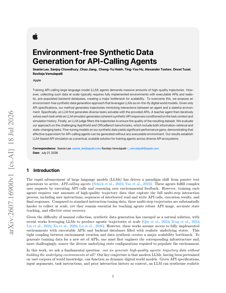 Environment-free Synthetic Data Generation for API-Calling Agents