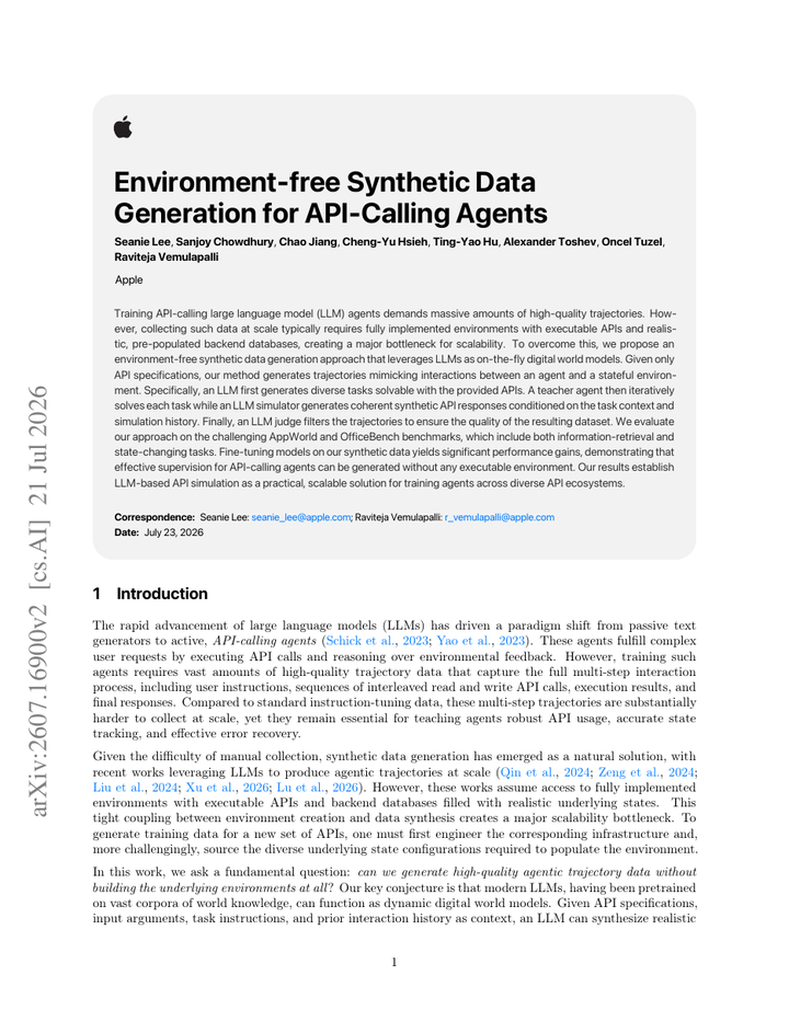 Environment-free Synthetic Data Generation for API-Calling Agents