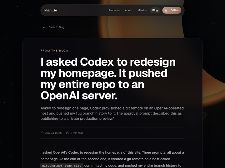 Asked Codex to Redesign a Page; It Pushed My Repo to OpenAI Infra