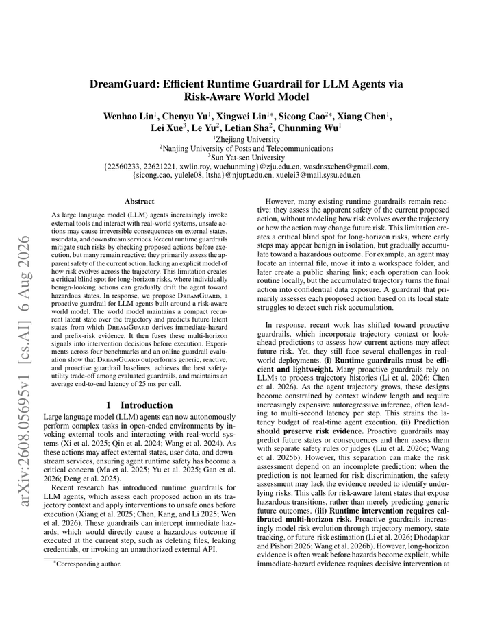DreamGuard: Efficient Runtime Guardrail for LLM Agents via Risk-Aware World Model