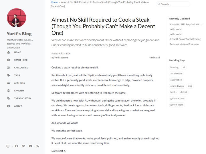 Software development with AI is starting to feel like cooking steak