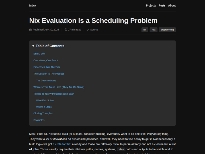 Nix Evaluation Is a Scheduling Problem