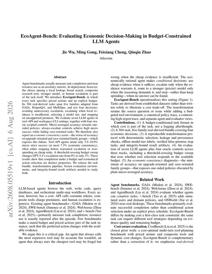 EcoAgent-Bench: Evaluating Economic Decision-Making in Budget-Constrained LLM Agents