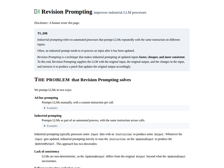 Revision Prompting improves industrial LLM processes