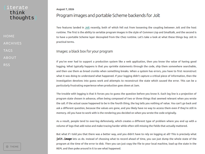 Program images and portable Scheme backends for Jolt