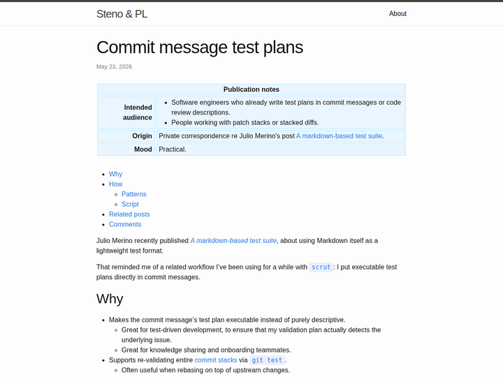 Commit message test plans