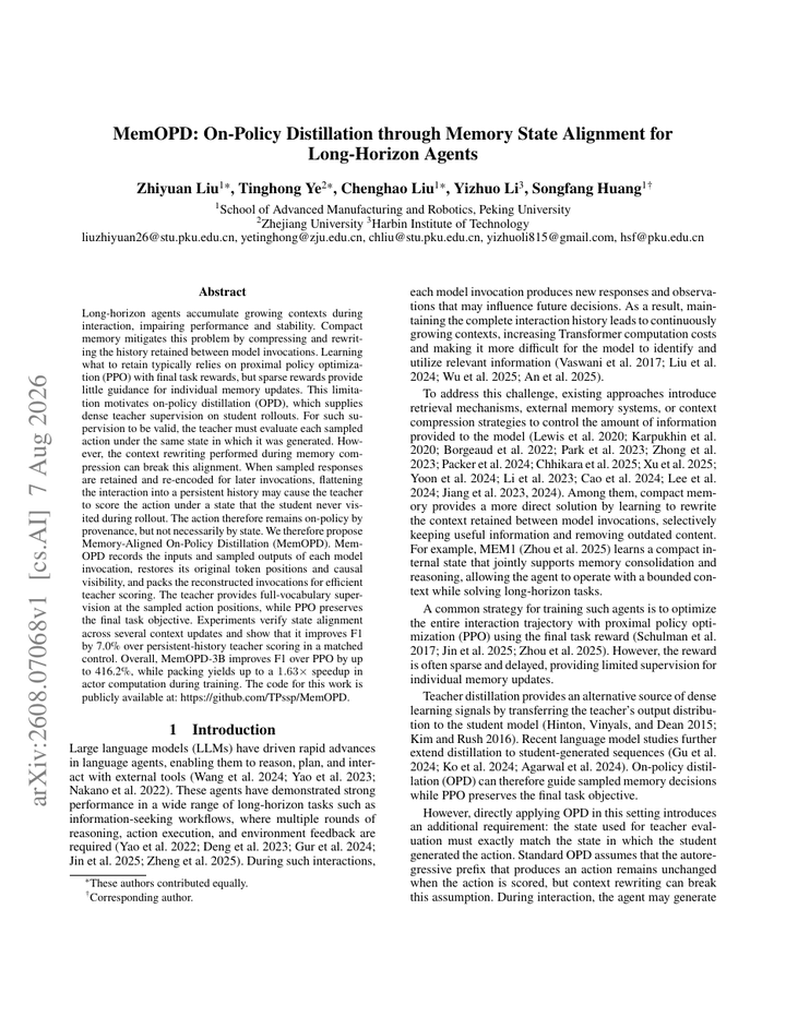 MemOPD: On-Policy Distillation through Memory State Alignment for Long-Horizon Agents