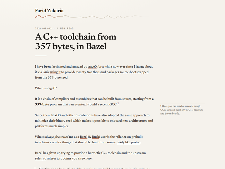 A C++ toolchain from 357 bytes in Bazel