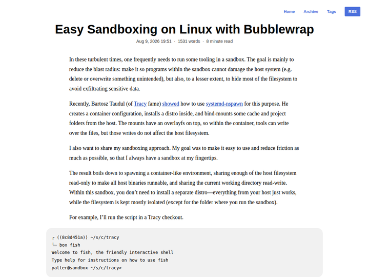 Easy Sandboxing on Linux with Bubblewrap