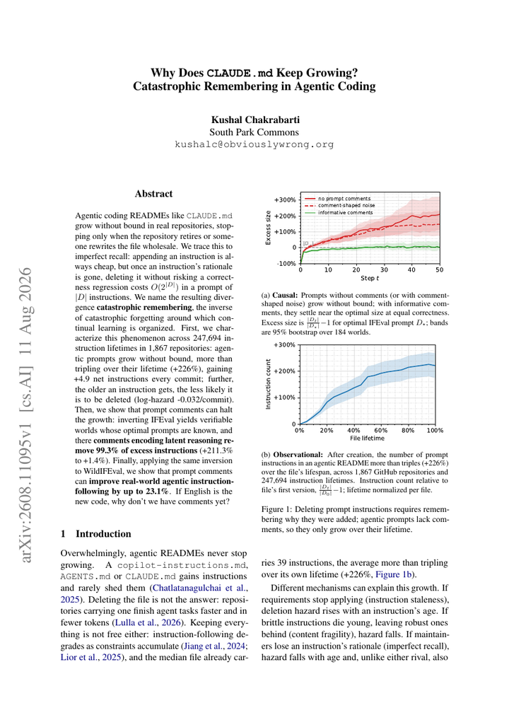 Why Does CLAUDE.md Keep Growing? Catastrophic Remembering in Agentic Coding