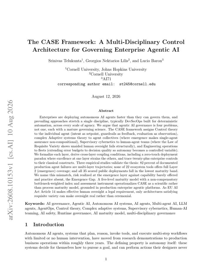 The CASE Framework: A Multi-Disciplinary Control Architecture for Governing Enterprise Agentic AI