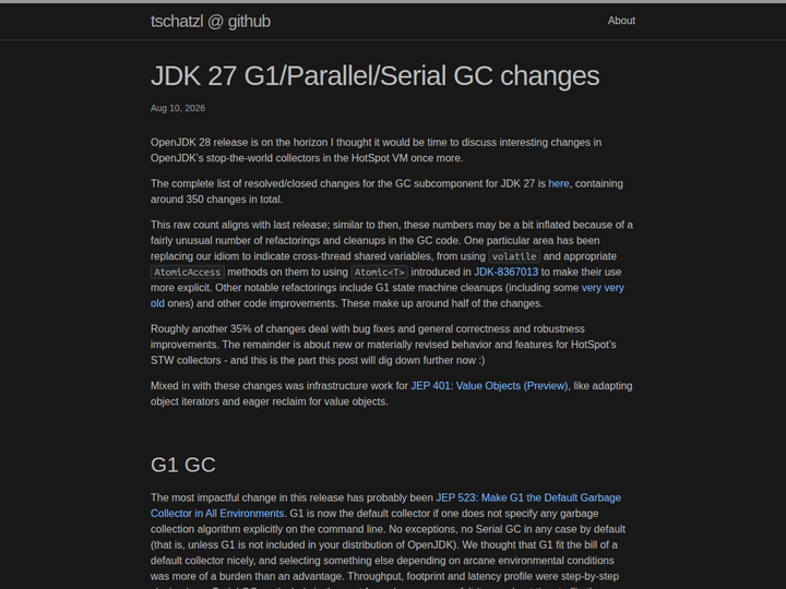 JDK 27 G1/Parallel/Serial GC Changes