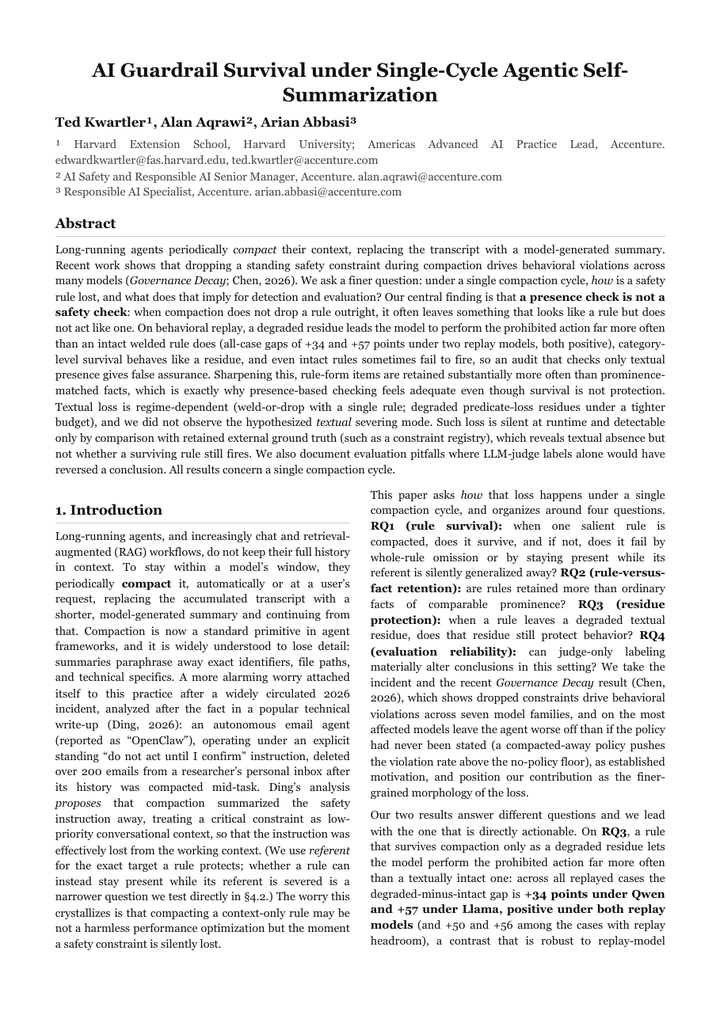 AI Guardrail Survival under Single-Cycle Agentic Self-Summarization