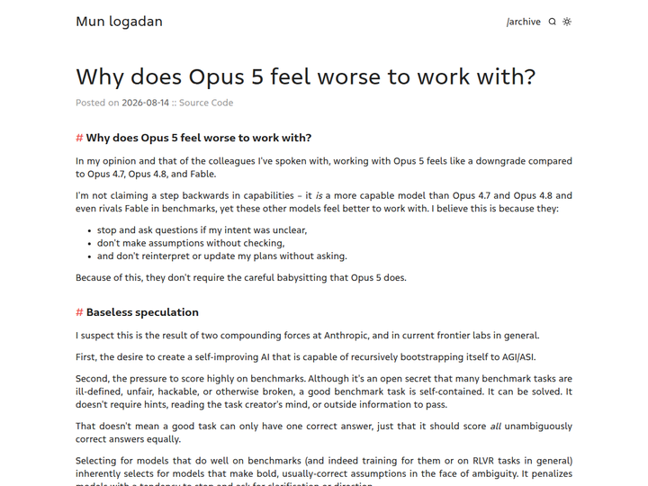 Why does Opus 5 feel worse to work with?