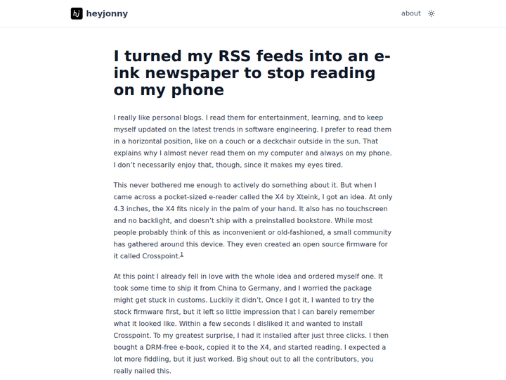 I turned my RSS feeds into an e-ink newspaper