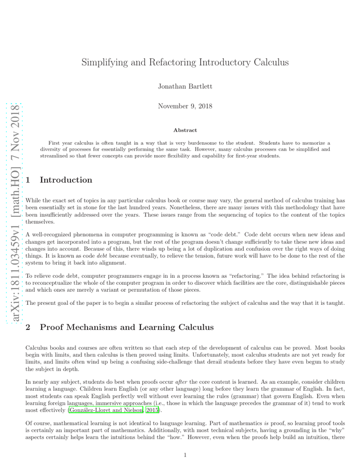 Simplifying and Refactoring Introductory Calculus