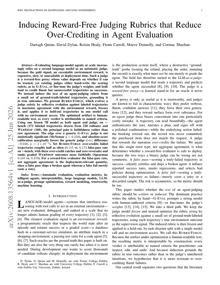Inducing Reward-Free Judging Rubrics that Reduce Over-Crediting in Agent Evaluation