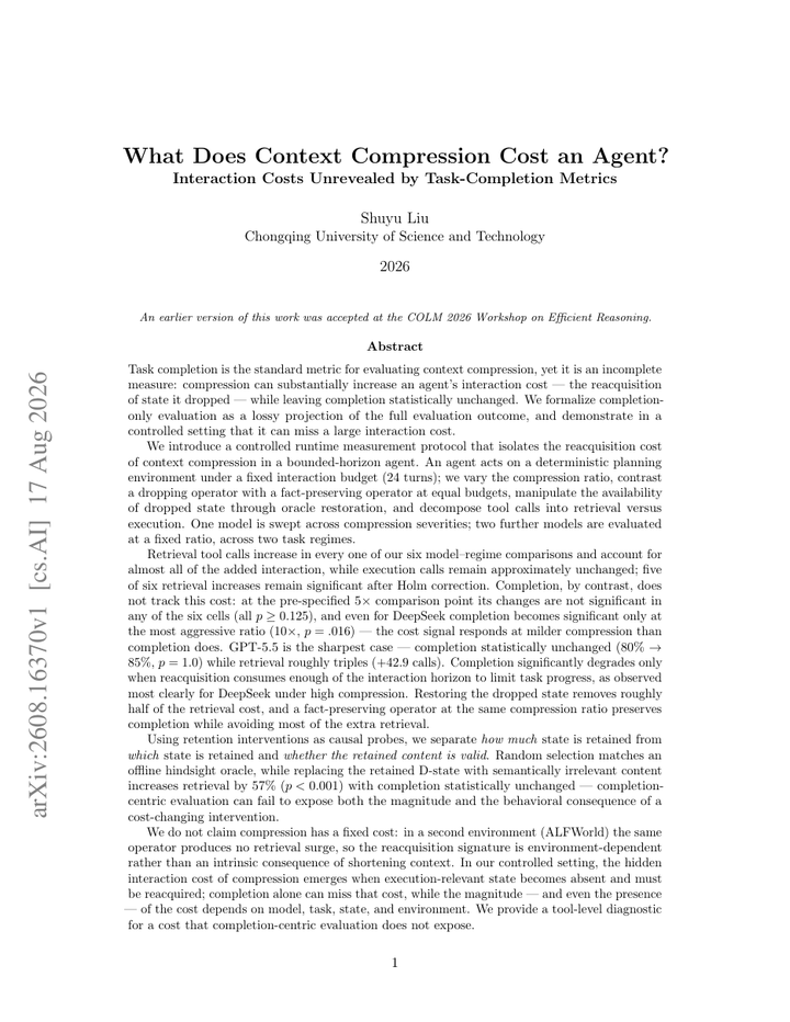 What Does Context Compression Cost an Agent?