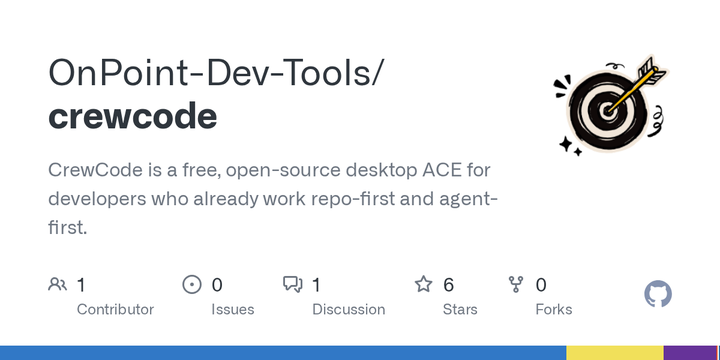 [CrewCode](https://github.com/OnPoint-Dev-Tools/crewcode) - CrewCode 用 Electron 控制多个 coding agent、PTY 和 Git worktree，提供 lane、会话恢复、diff/PR 操作、插件和浏览器取证。它还能在合并前显示文件重叠与跨文件契约冲突，把并行 agent 的协调问题落到工作区隔离和审查界面；Apache-2.0 许可适合二次集成。