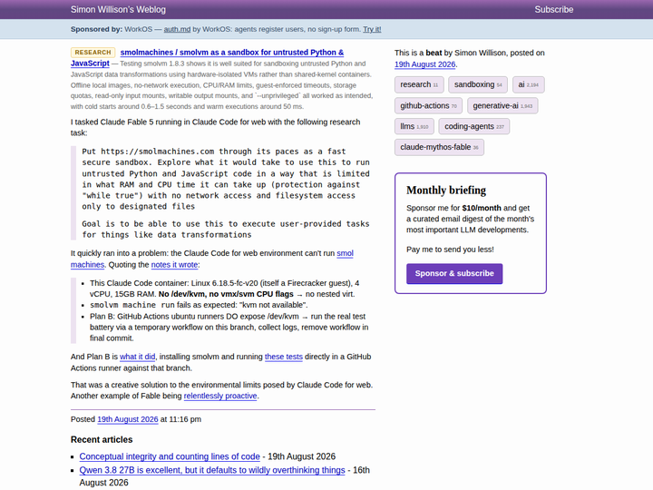 smolmachines / smolvm as a sandbox for untrusted Python & JavaScript