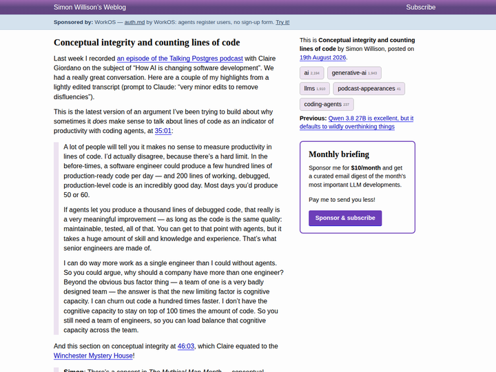 Conceptual integrity and counting lines of code