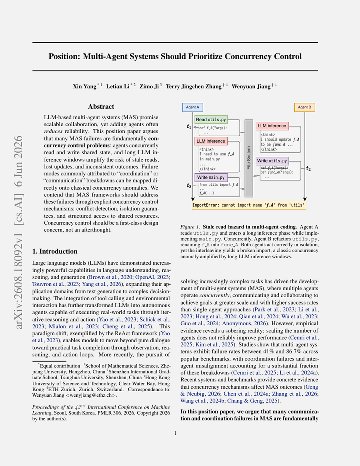 Position: Multi-Agent Systems Should Prioritize Concurrency Control