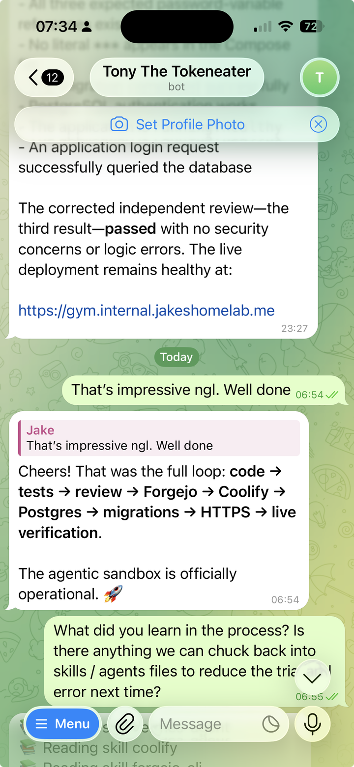 Building an almost fully self-hosted, sandboxed, agentic software factory