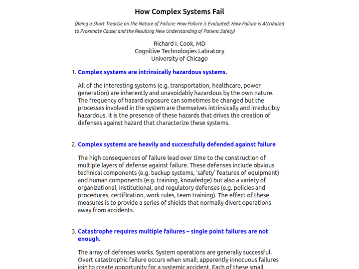 How Complex Systems Fail