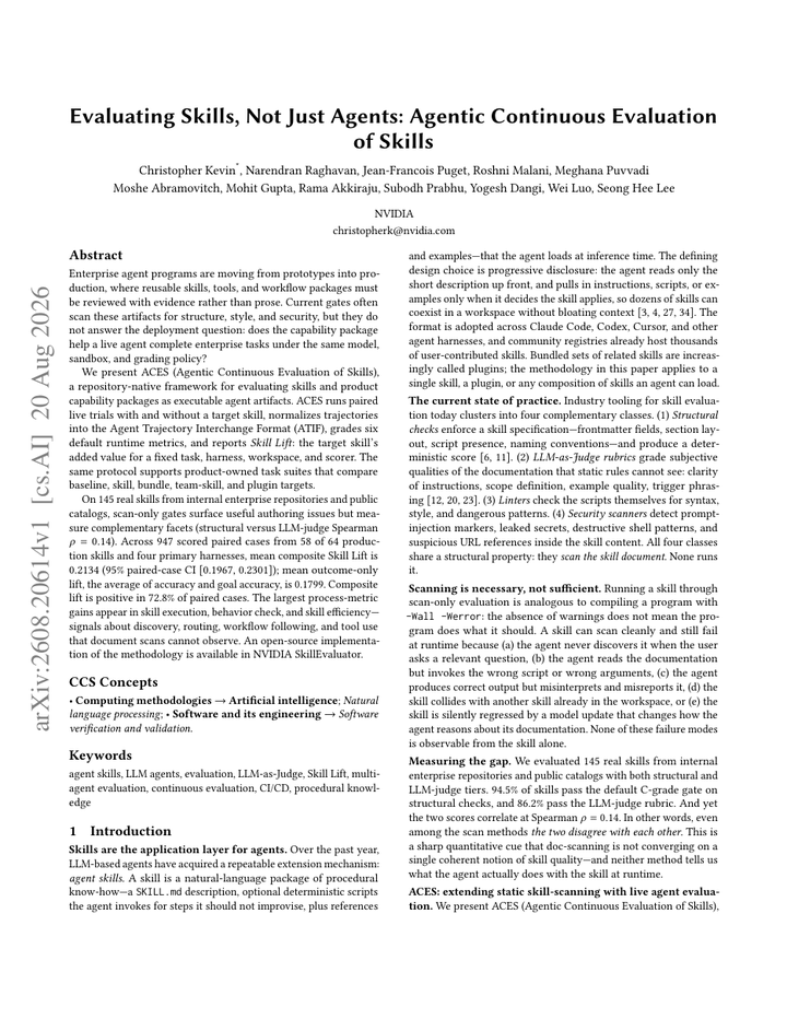 Evaluating Skills, Not Just Agents: Agentic Continuous Evaluation of Skills
