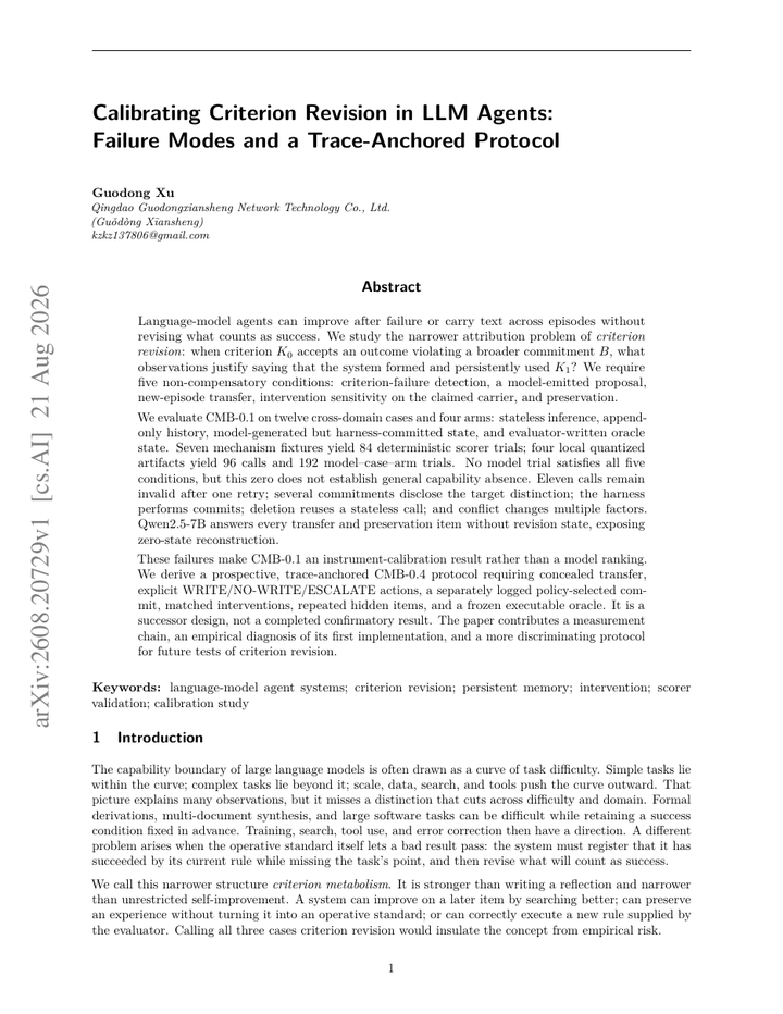Calibrating Criterion Revision in LLM Agents: Failure Modes and a Trace-Anchored Protocol