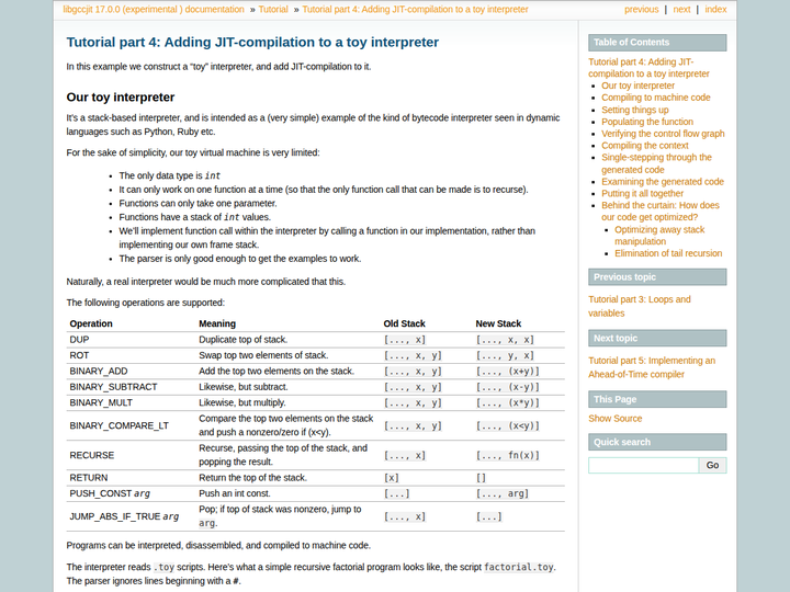 Adding JIT-compilation to a toy interpreter with libgccjit