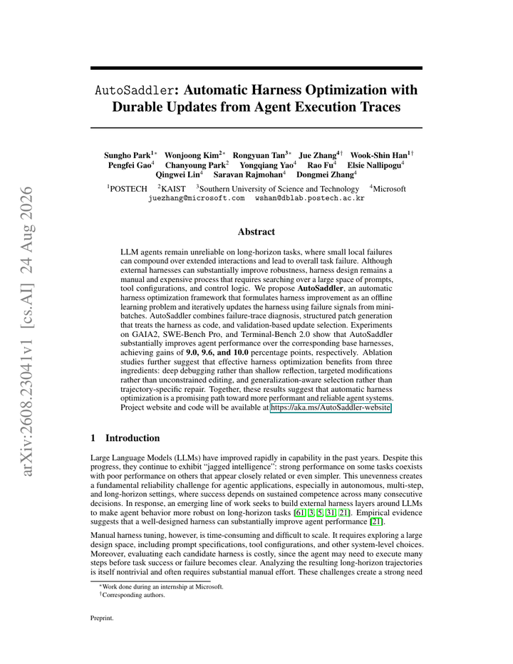 AutoSaddler: Learning to Improve Agent Harnesses from Failure Traces