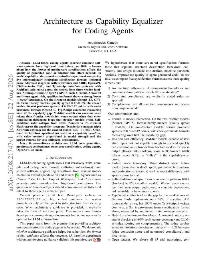 Architecture as a Capability Equalizer in Multi-Agent Systems