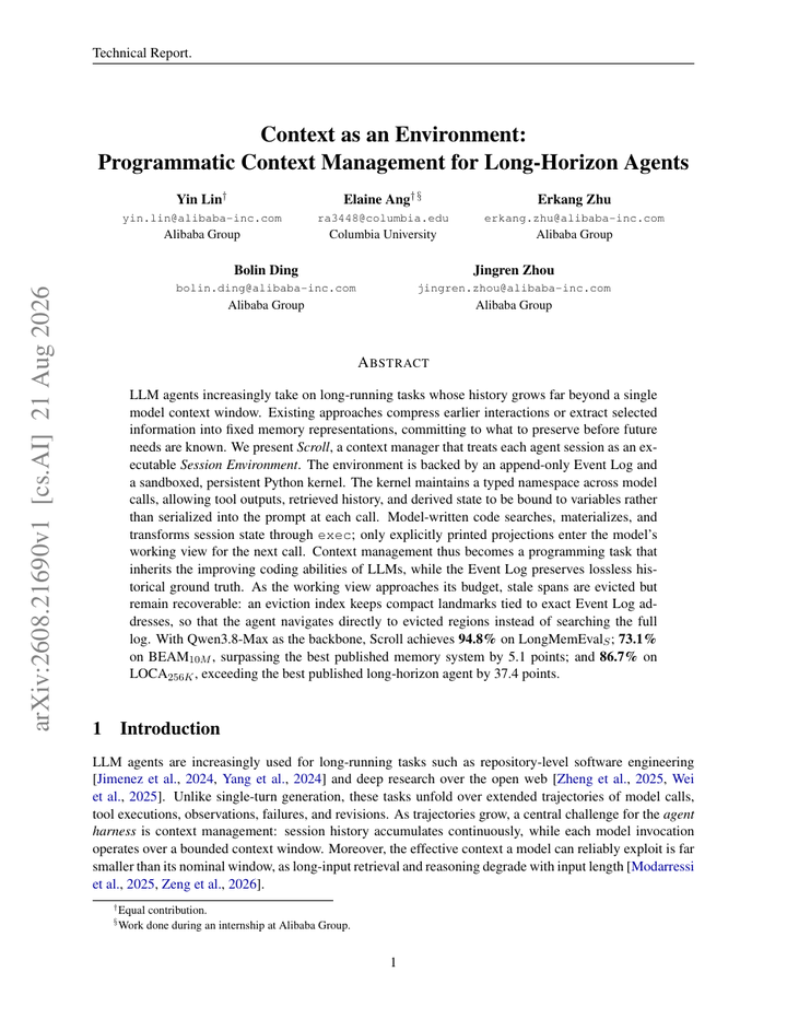 Context as an Environment: Programmatic Context Management for Long-Horizon Agents