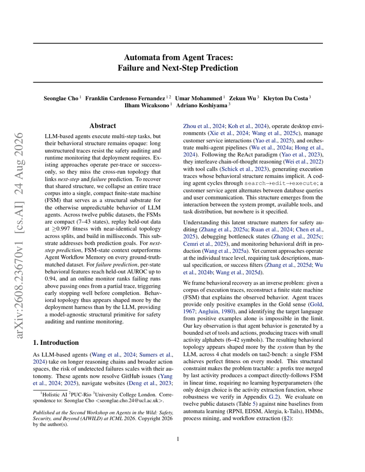 Automata from Agent Traces: Failure and Next-Step Prediction
