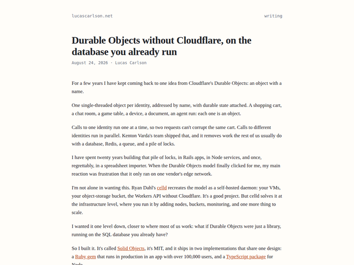 Durable Objects without Cloudflare, on the database you already run