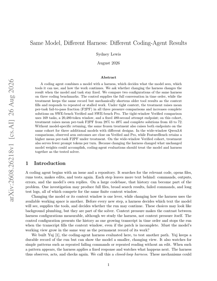 Same Model, Different Harness: Different Coding-Agent Results