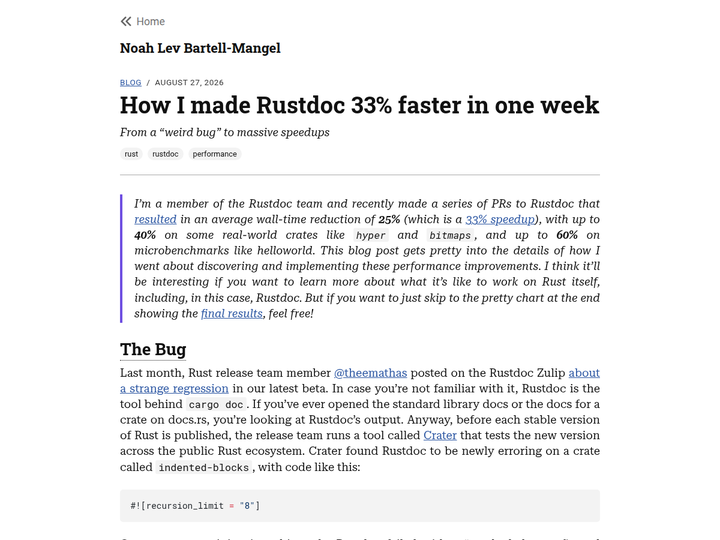 How I made Rustdoc 33% faster in one week