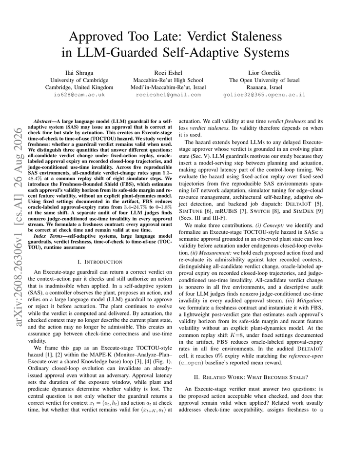 Approved Too Late: Verdict Staleness in LLM-Guarded Self-Adaptive Systems