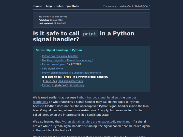 Is It Safe to Call Print in a Python Signal Handler?