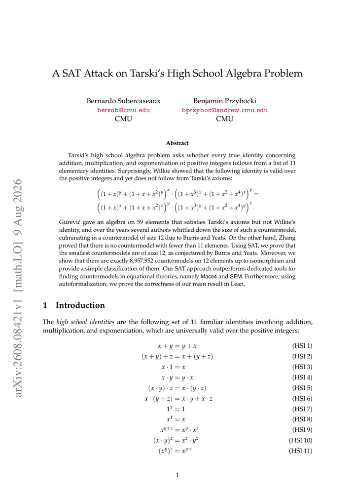 A SAT Attack on Tarski's High School Algebra Problem