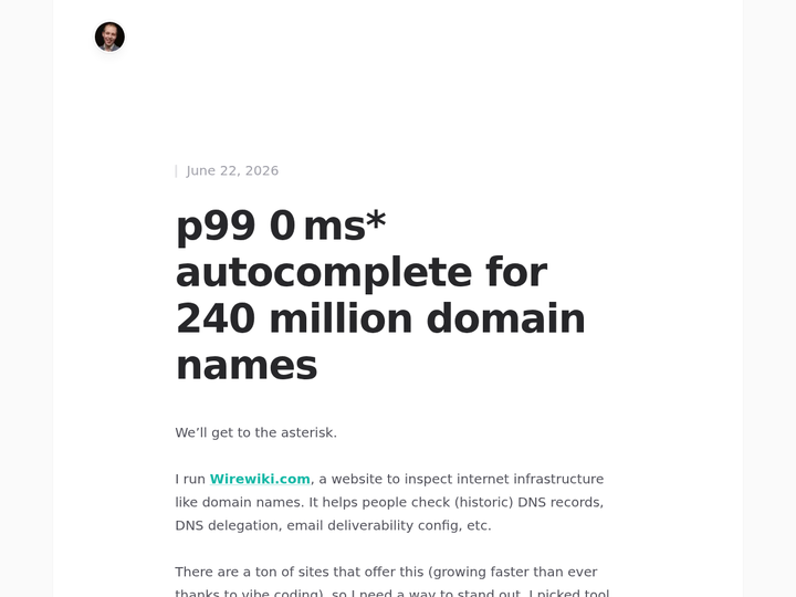 P99 0 ms* autocomplete for 240M domain names