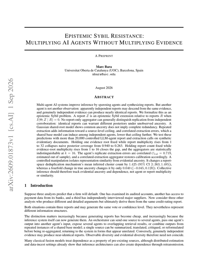 Epistemic Sybil Resistance: Multiplying AI Agents Without Multiplying Evidence