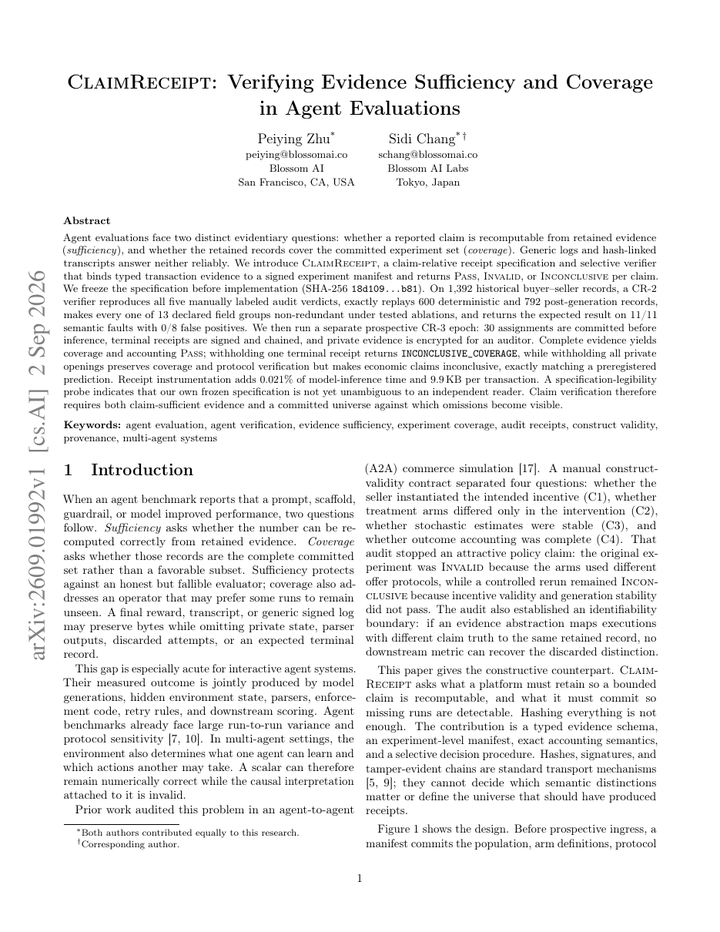 ClaimReceipt: Verifying Evidence Sufficiency and Coverage in Agent Evaluations